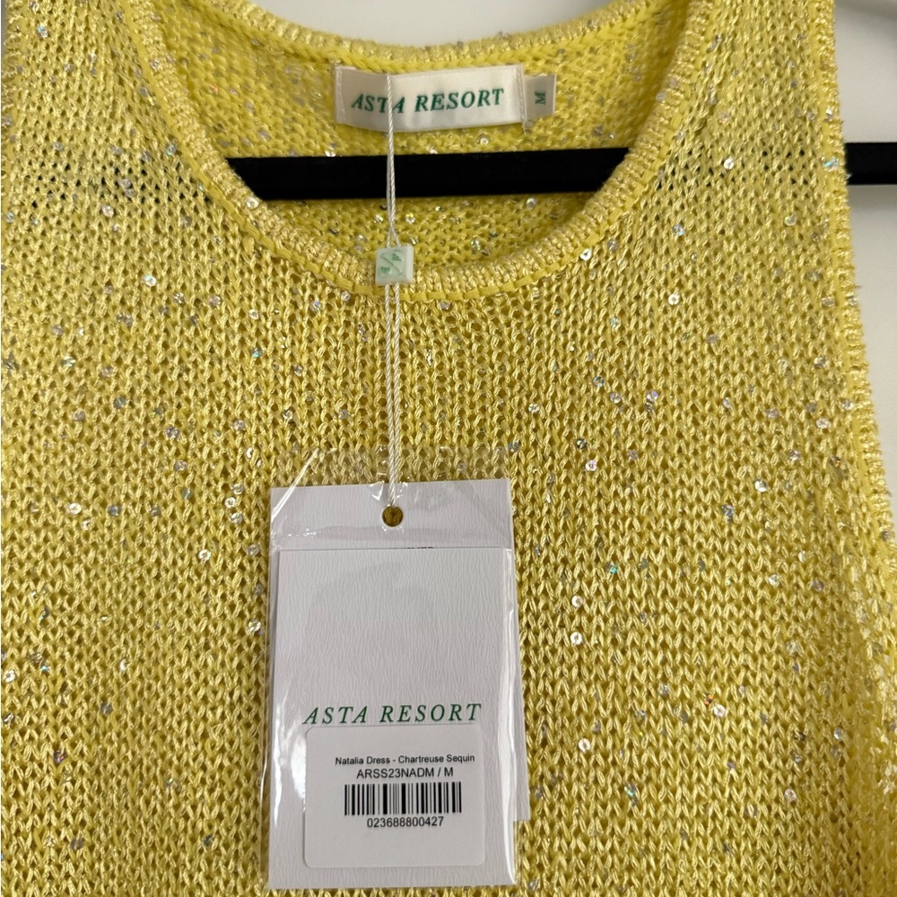 Asta Resort Natalia Sequin Knit Dress Chartreuse Yellow NEW with tags - Picture 10 of 14